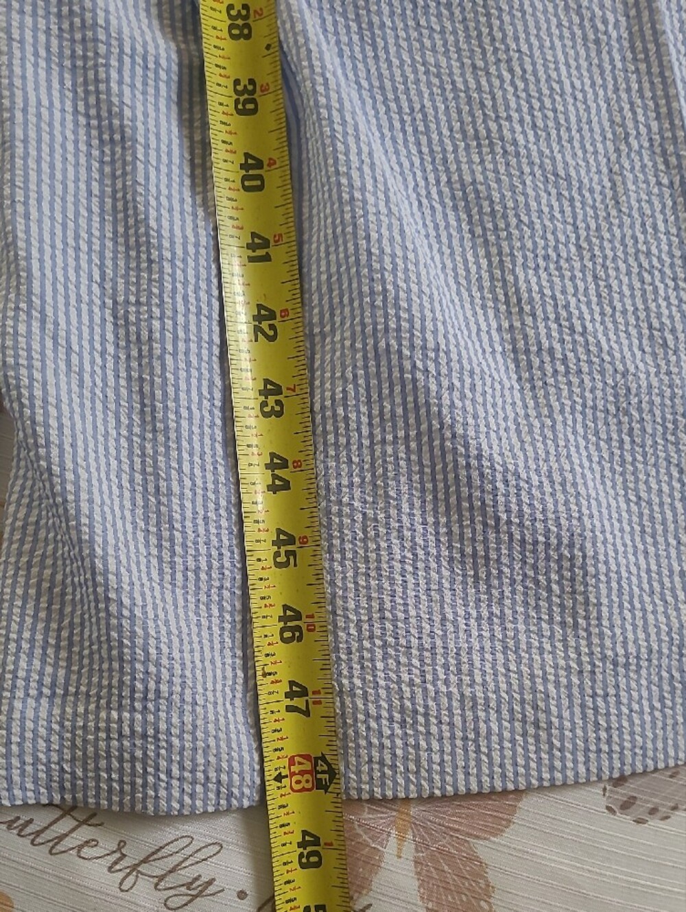 Eliza J Light Blue Ruffle-Strap Seersucker Jumpsuit with Waist Tie - Picture 10 of 15